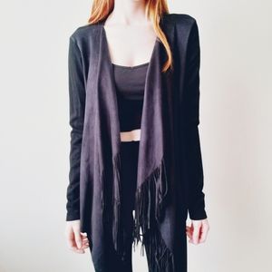 Faux-Suede Fringe Waterfall Cardigan
